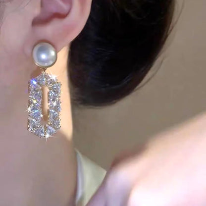 Oval Pearl Diamond Eardrops