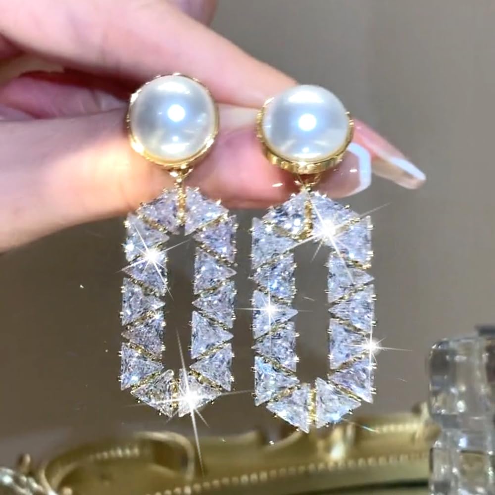 Oval Pearl Diamond Eardrops