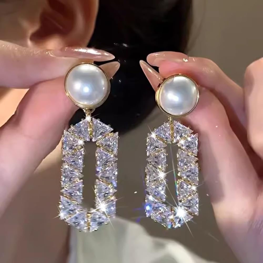 Oval Pearl Diamond Eardrops