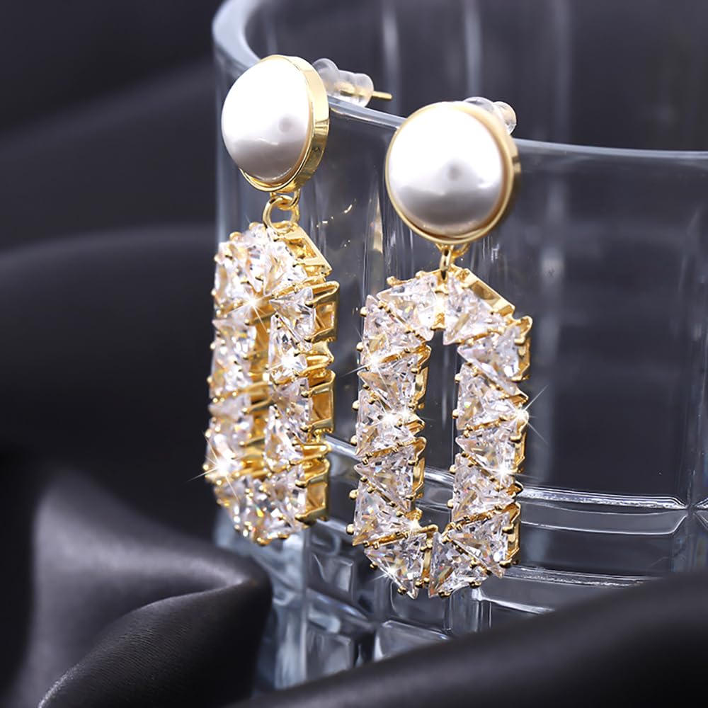 Oval Pearl Diamond Eardrops