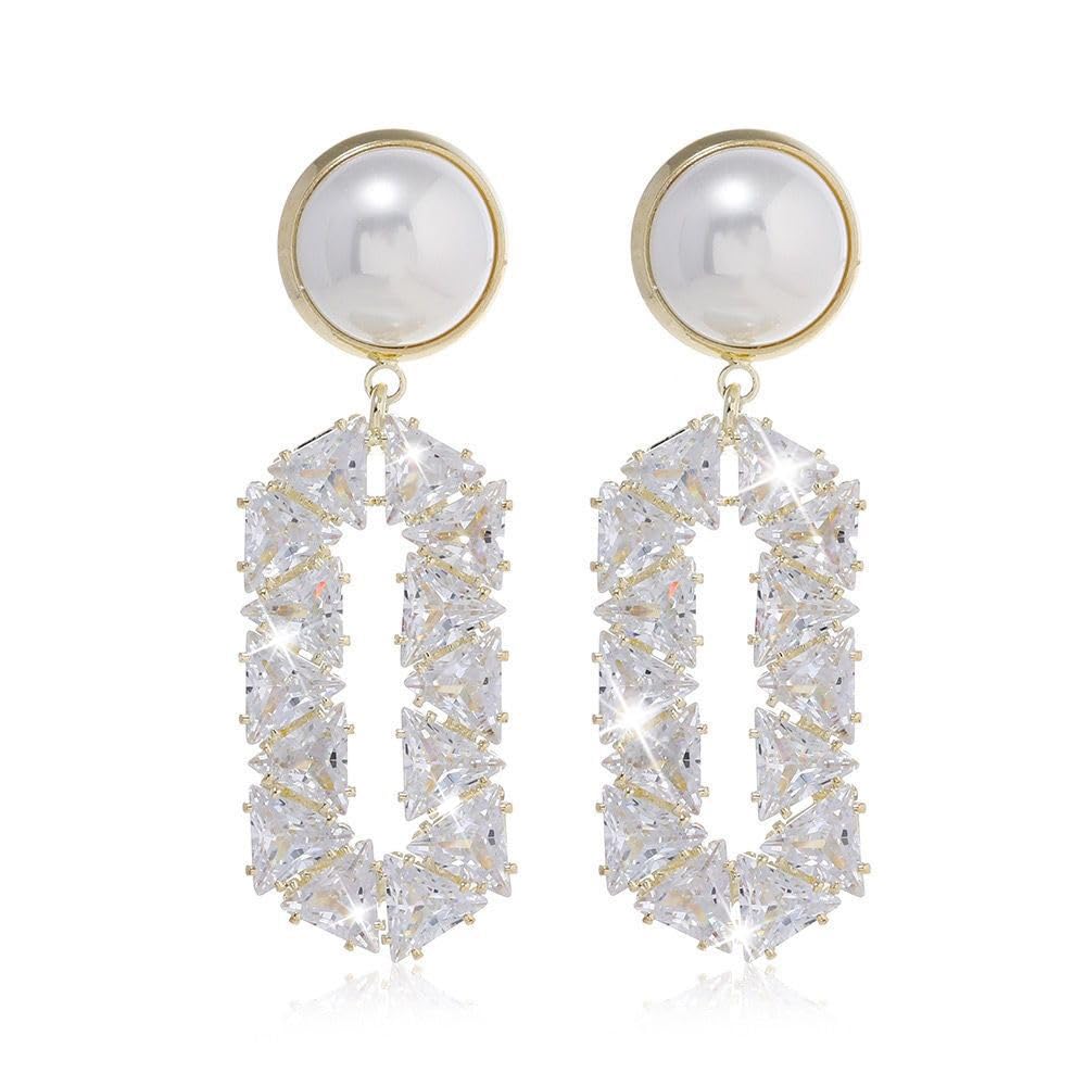 Oval Pearl Diamond Eardrops