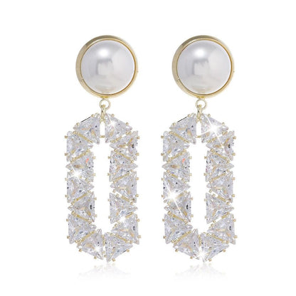 Oval Pearl Diamond Eardrops