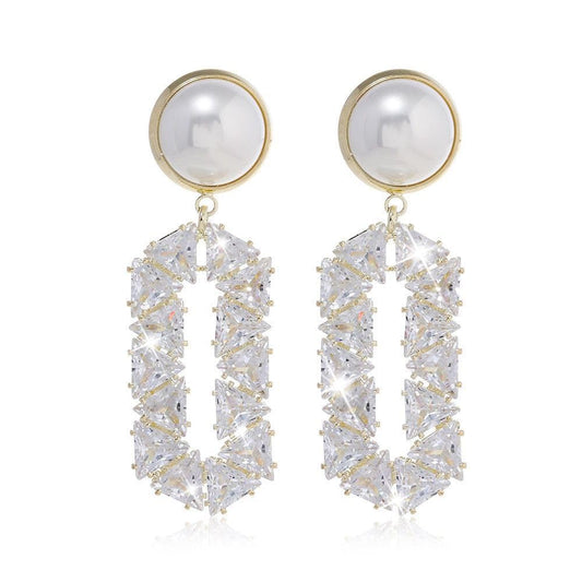Oval Pearl Diamond Eardrops