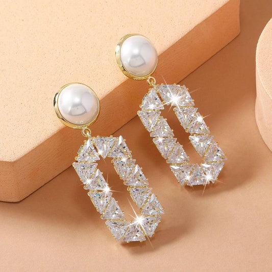 Oval Pearl Diamond Eardrops