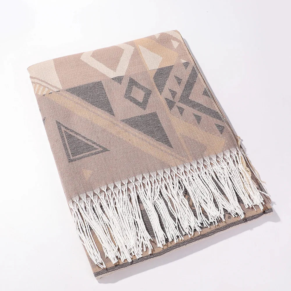 Bohemian Ethnic Scarf Wrap 2-in-1 Faux Fur Shawl