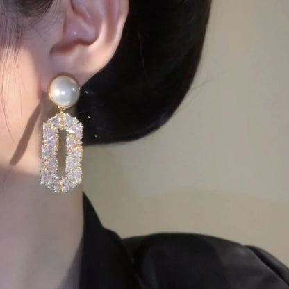 Oval Pearl Diamond Eardrops